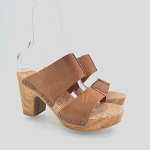Kork-Ease Womens Darra Sandals Platform Block Heel Brown Slide Slip On Wooden 11